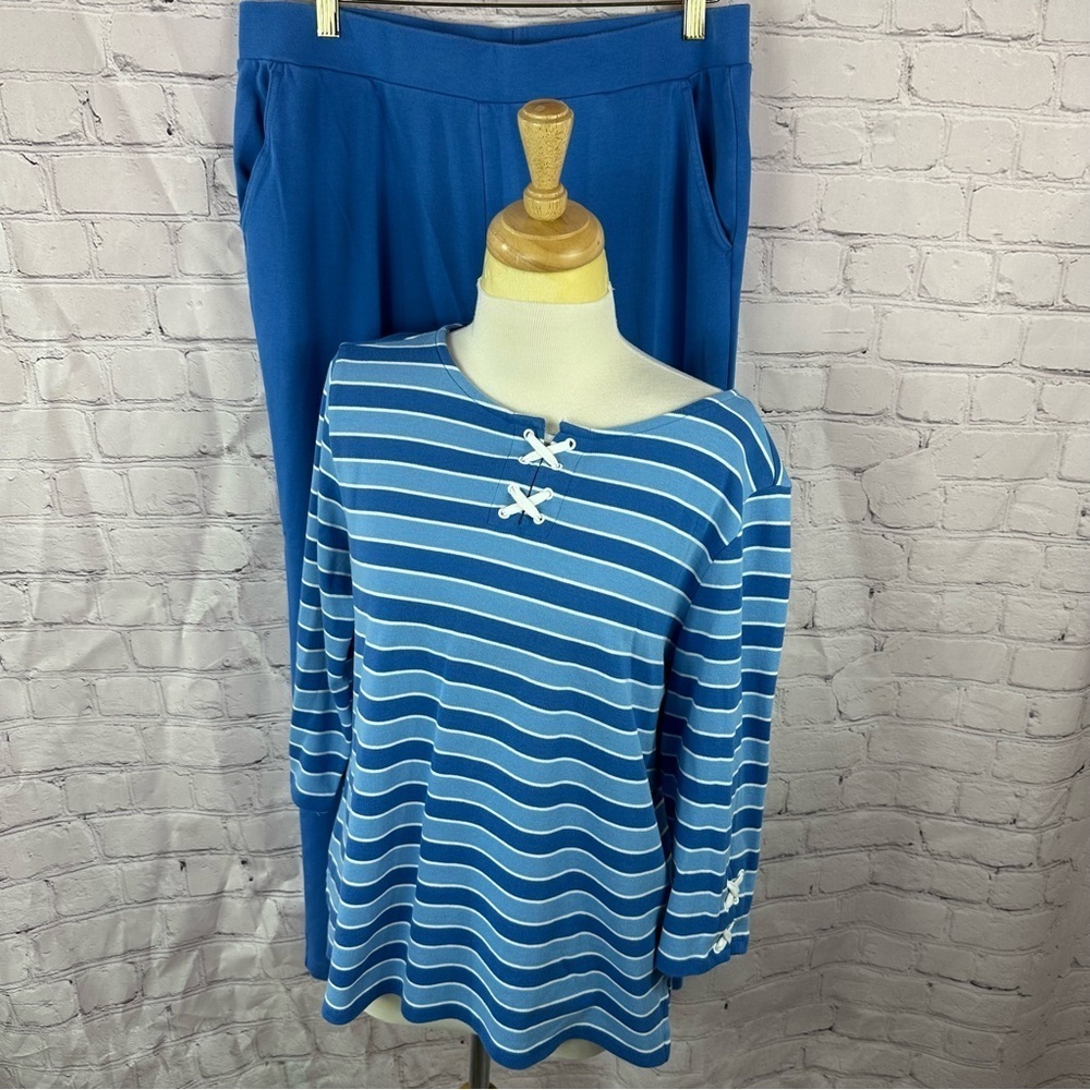 Draper's & Damon's Blue Striped Outfit sz large nautical cotton blend knit